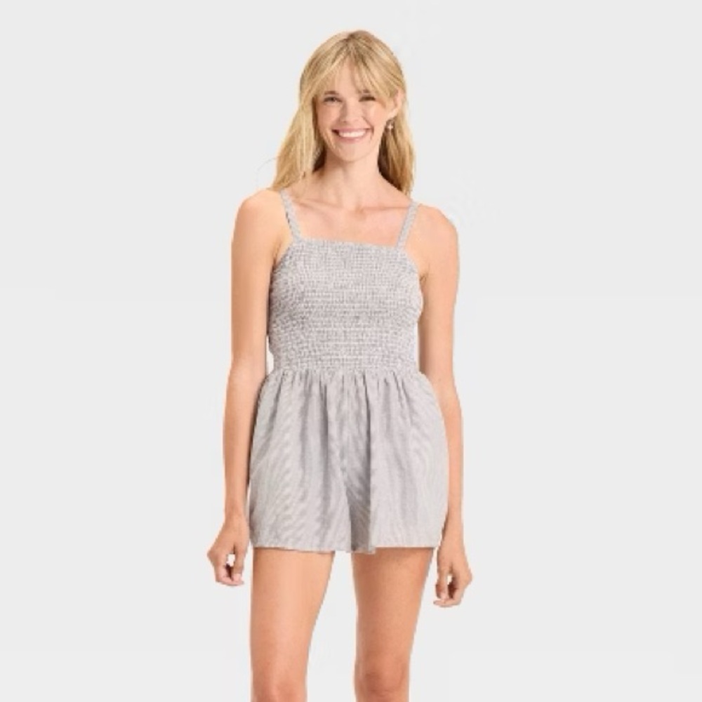 Universal Thread grey and White smocked striped romper